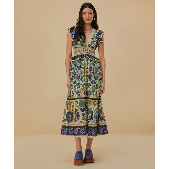 Farm Rio Ocean Tapestry Sleeveless Maxi Dress Size Large - Picture 2 of 9